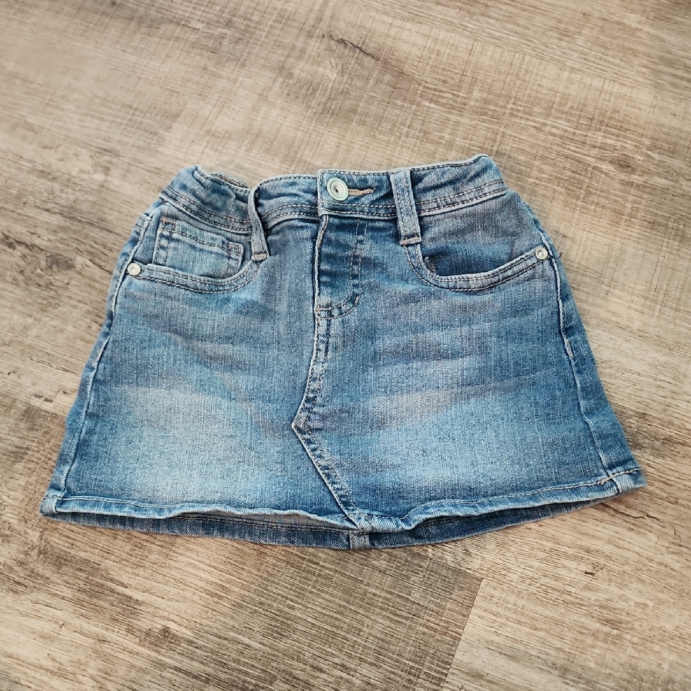 Blue Denim Skirt with Distressed Hem